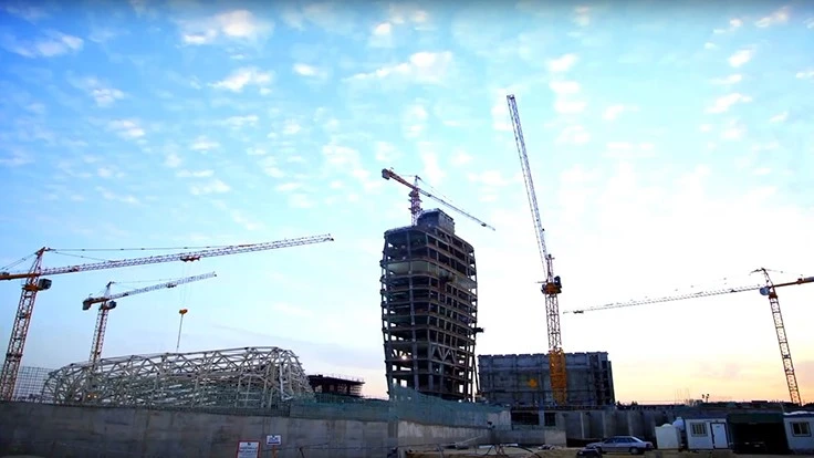 Construction of the King Abdulaziz Center for World Culture, located in Dhahran, Eastern Province, Saudi Arabia.