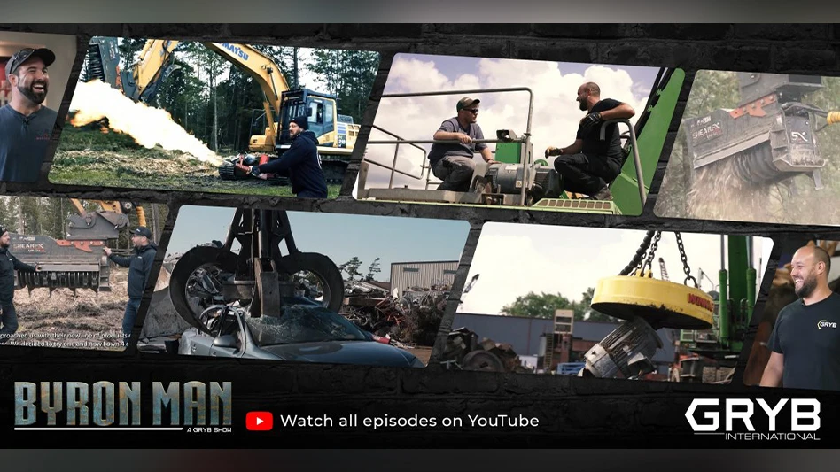 A series of small photos showing scenes from GRYB International's "Byron Man" vlog series on YouTube.