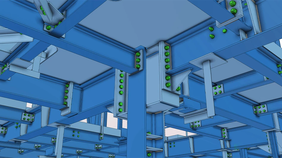 A computer rendering of steel infrastructure, created by Trimble's Tekla software.