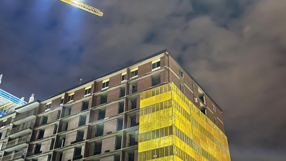 building with yellow covering