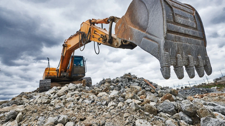 excavator at demolition site