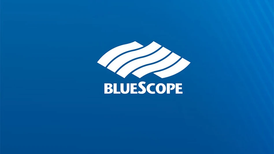 bluescope steel logo in white on a blue background