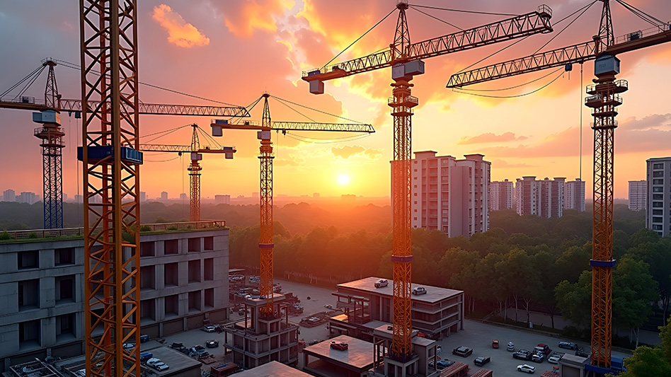 Construction job sunset skyline